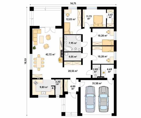 Projekt domu Decyma 6 - rzut parteru