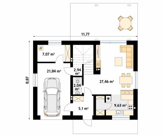 Projekt domu Drops - rzut parteru