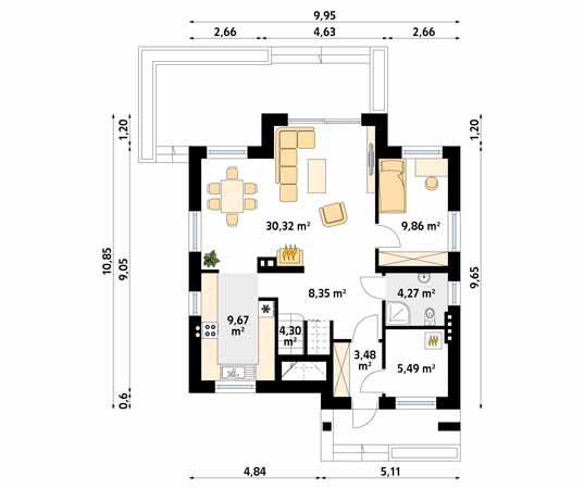Projekt domu Drozd 2 - rzut parteru