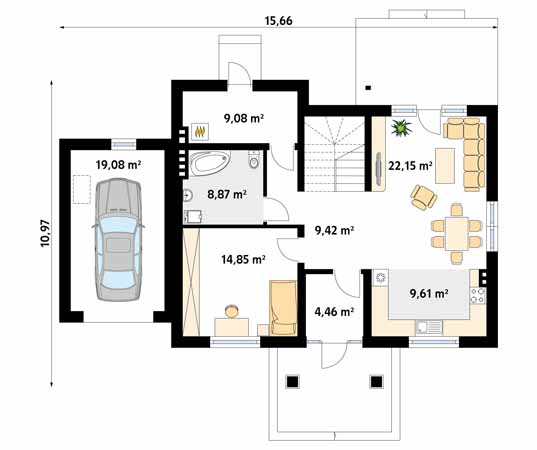 Projekt domu Dudek - rzut parteru