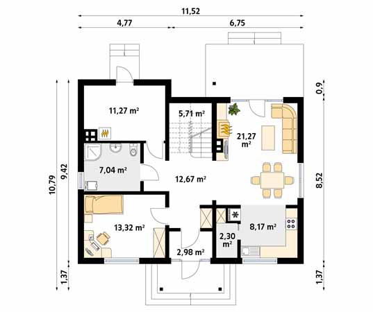 Projekt domu Dudek 2 dr-T - rzut parteru