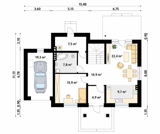 Projekt domu Dudek 4 - rzut parteru