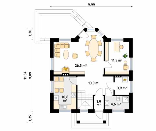 Projekt domu Echo - rzut parteru