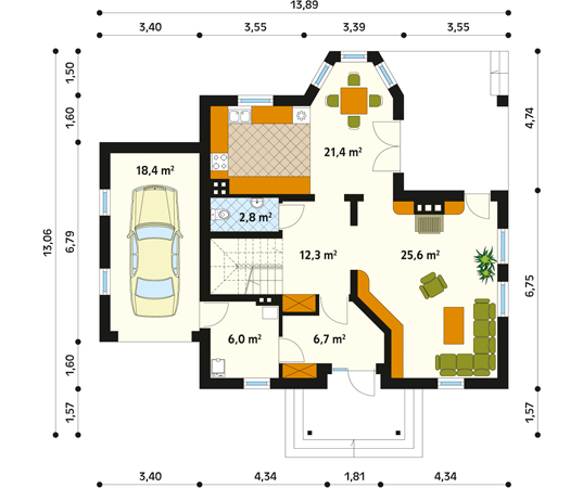 Projekt domu Edyta - rzut parteru
