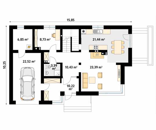 Projekt domu Fen - rzut parteru