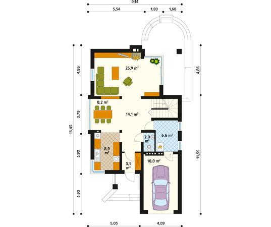 Projekt domu Fiołek - rzut parteru