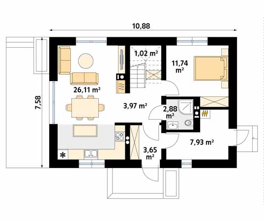 Projekt domu Fortunka 2 - rzut parteru