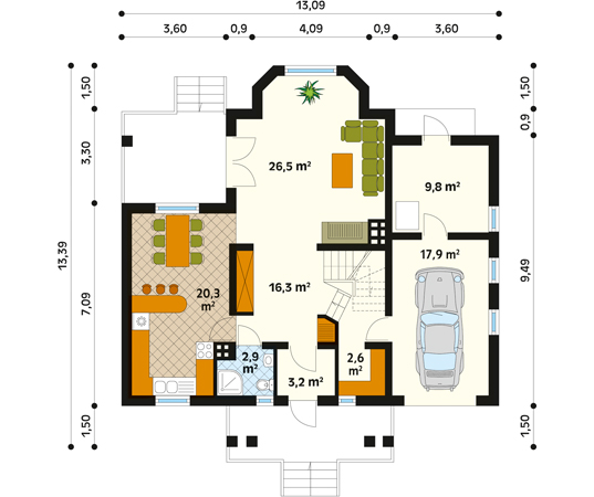 Projekt domu Gama - rzut parteru