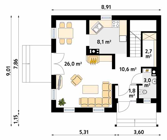 Projekt domu Gośka - rzut parteru