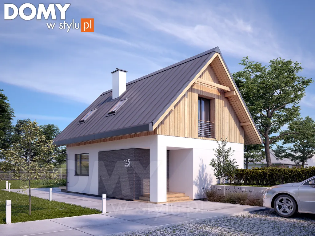 Nowoczesny projekt domu z poddaszem Groszek 2 - wizualizacja frontowa