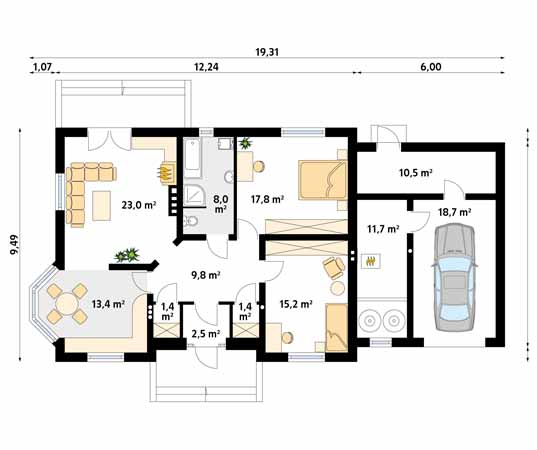 Projekt domu Grot 3 - rzut parteru