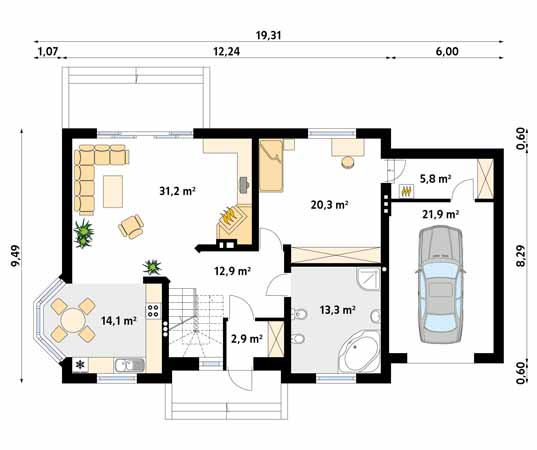 Projekt domu Grot 4 - rzut parteru