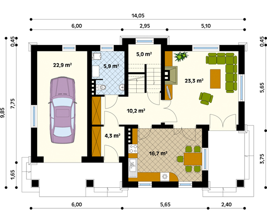 Projekt domu Grusza - rzut parteru