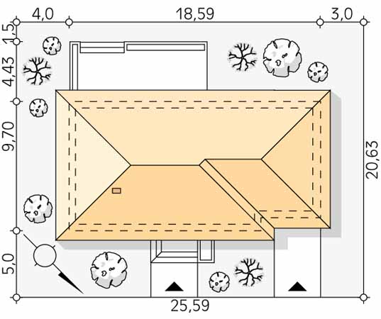 Projekt domu Gwiazdka - usytuowanie na działce