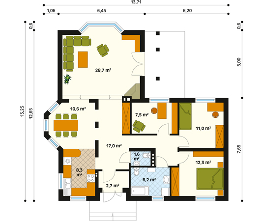 Projekt domu Harfa - rzut parteru