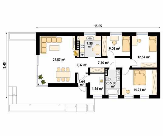 Projekt domu Heban - rzut parteru