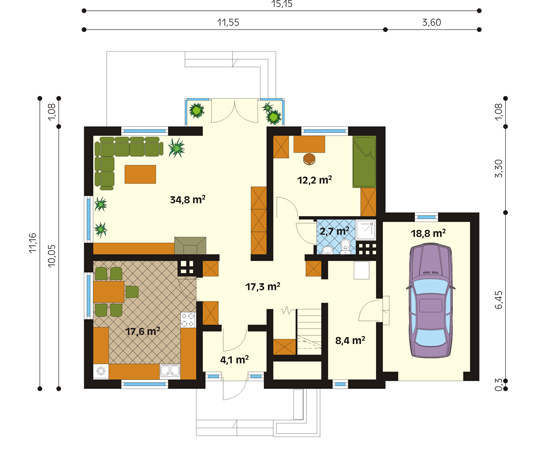 Projekt domu Hiacynt - rzut parteru