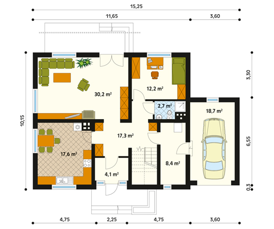 Projekt domu Hiacynt 2 - rzut parteru