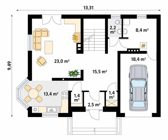 Projekt domu Huragan - rzut parteru