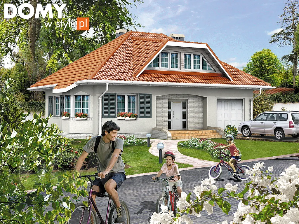 Projekt domu z poddaszem Huragan - wizualizacja frontowa