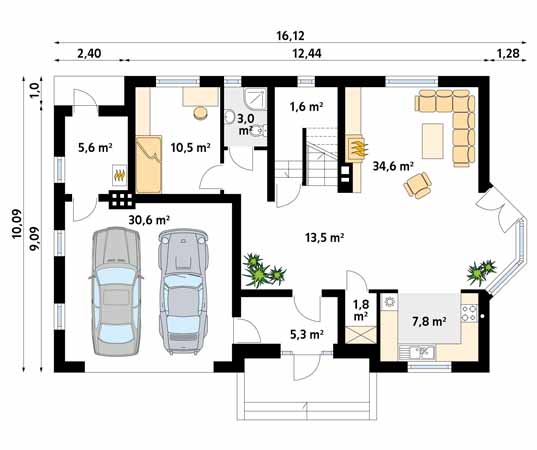 Projekt domu Huragan 2 - rzut parteru