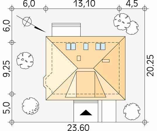 Projekt domu Huragan dr-S - usytuowanie na działce