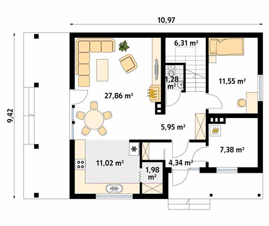 Projekt domu Indygo 2 dr-T - rzut parteru