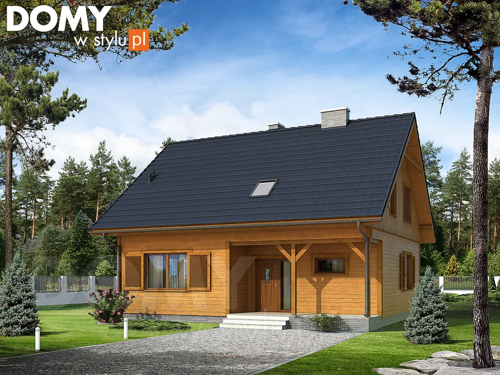 Projekt domu drewnianego z poddaszem Indygo dr-S - wizualizacja frontowa