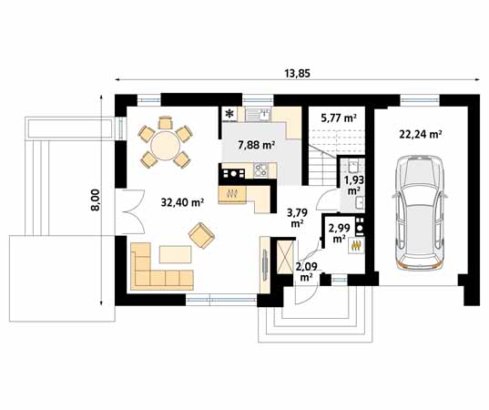 Projekt domu Jagoda 3 - rzut parteru