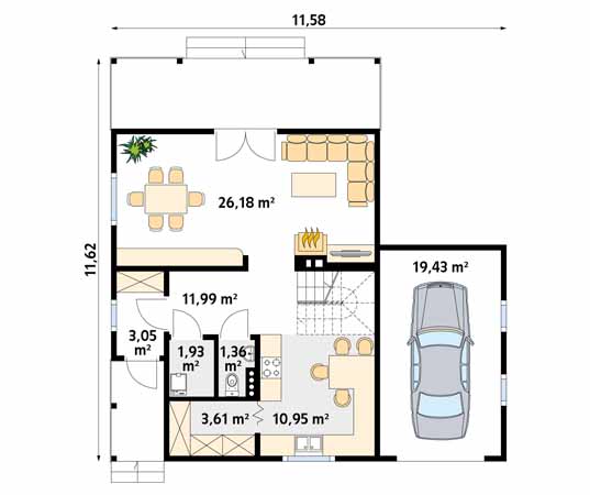 Projekt domu Jaśmin 3 dr-S - rzut parteru