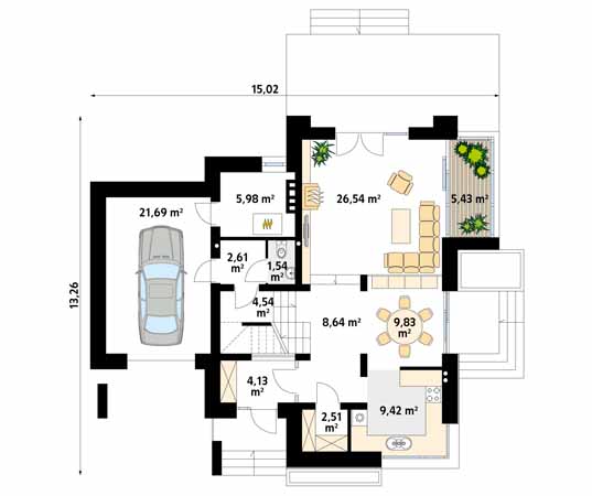 Projekt domu Jaspis - rzut parteru