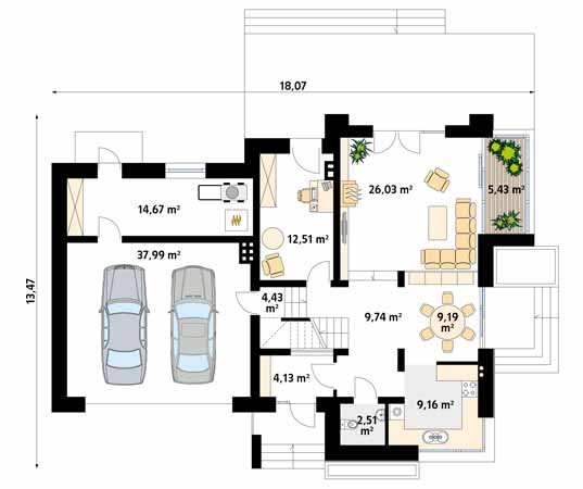 Projekt domu Jaspis 3 - rzut parteru