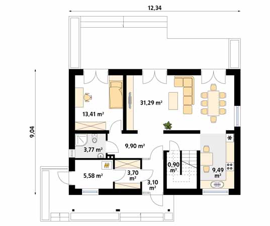 Projekt domu Jesion - rzut parteru