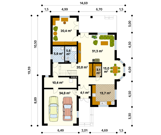 Projekt domu Kaja - rzut parteru