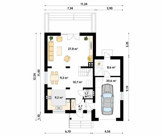 Projekt domu Kalcyt - rzut parteru
