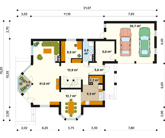 Projekt domu Kantata - rzut parteru