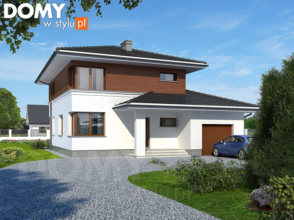 Nowoczesny projekt domu piętrowego Karmazyn - wizualizacja frontowa