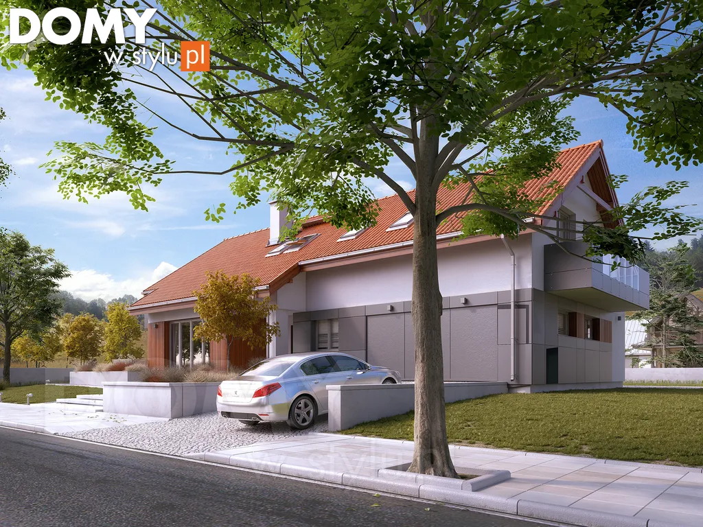 Nowoczesny projekt domu z poddaszem Karmin - wizualizacja frontowa