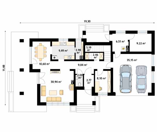 Projekt domu Karmin 2 - rzut parteru