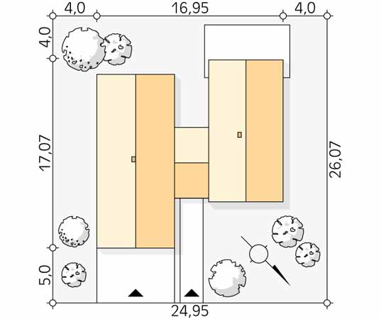 Projekt domu Katamaran - usytuowanie na działce