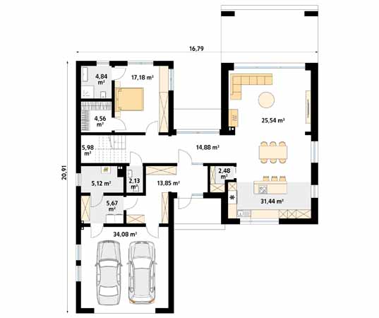 Projekt domu Katamaran dr-S - rzut parteru