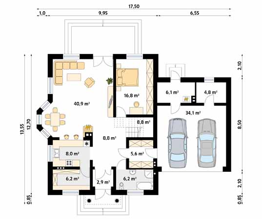 Projekt domu Klon - rzut parteru