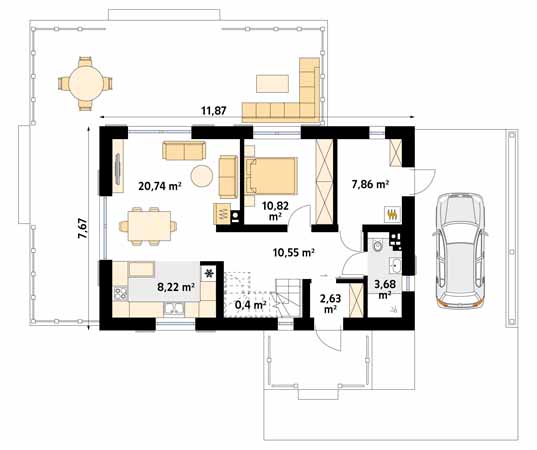 Projekt domu Koniczynka 2 - rzut parteru
