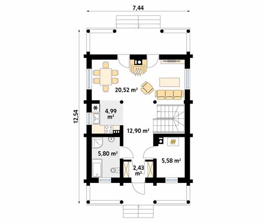 Projekt domu Konwalia 2 bal - rzut parteru