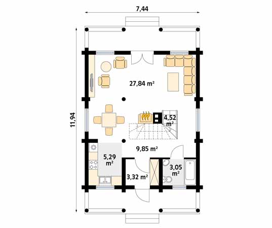 Projekt domu Konwalia bal - rzut parteru