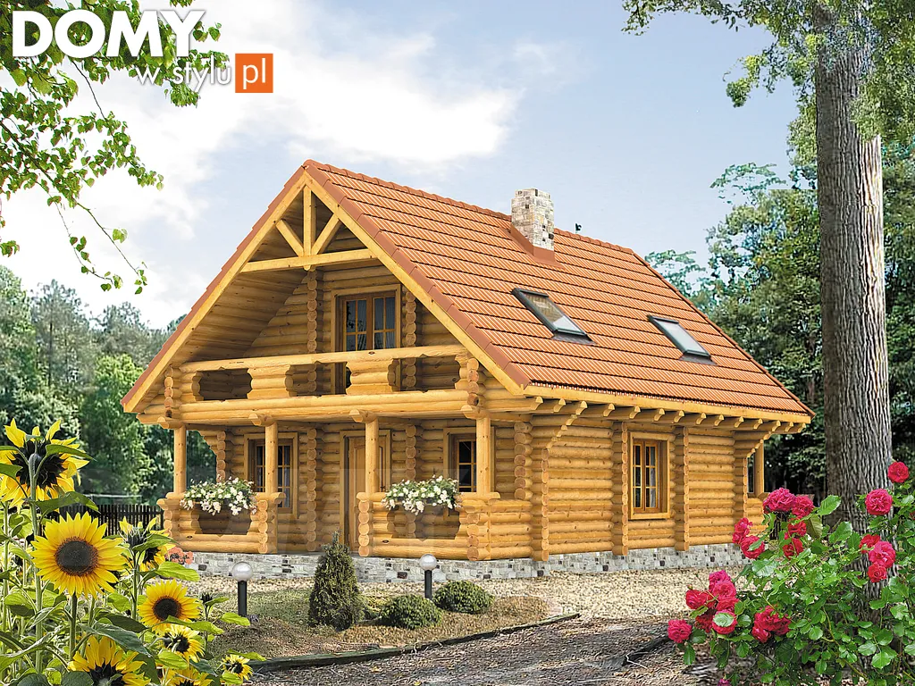 Projekt domu letniskowego drewnianego Konwalia bal - wizualizacja frontowa