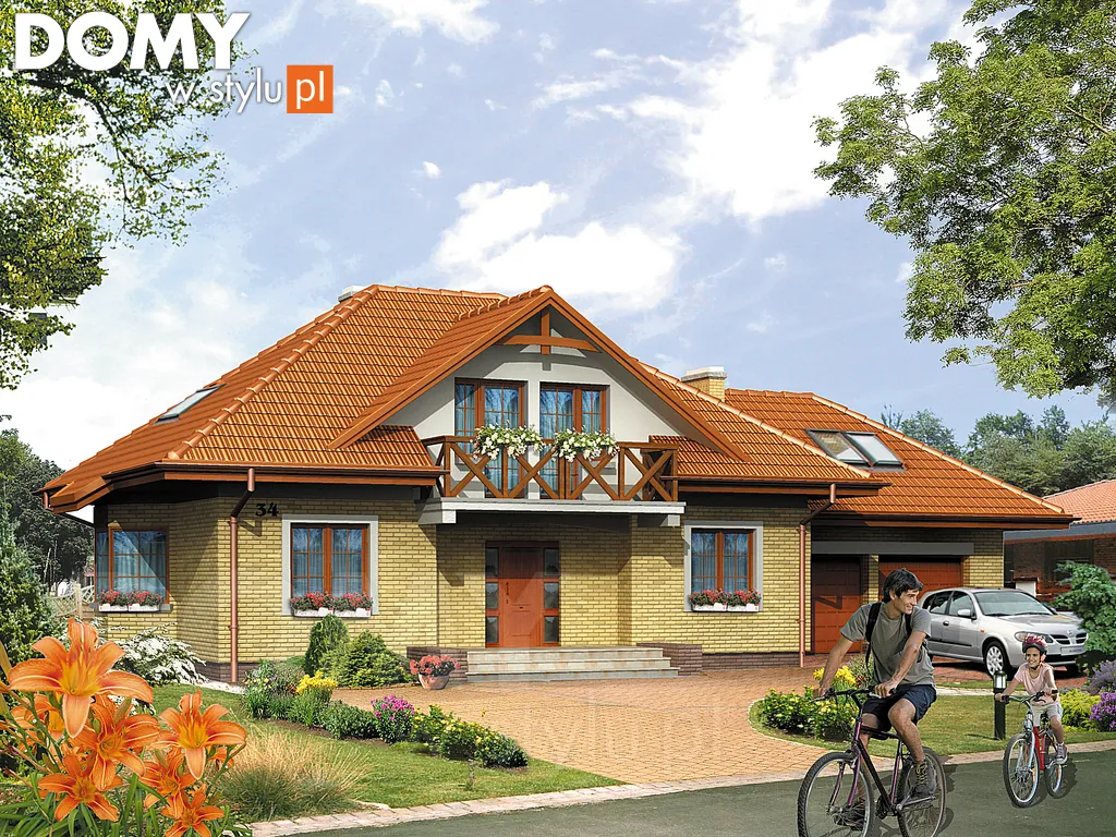 Projekt domu z poddaszem Koral - wizualizacja frontowa