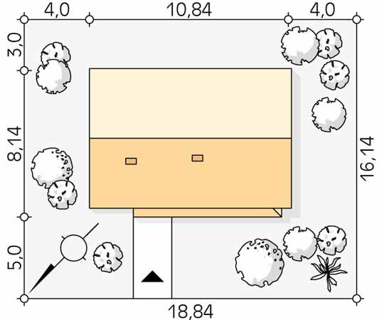 Projekt domu Kruszyna - usytuowanie na działce