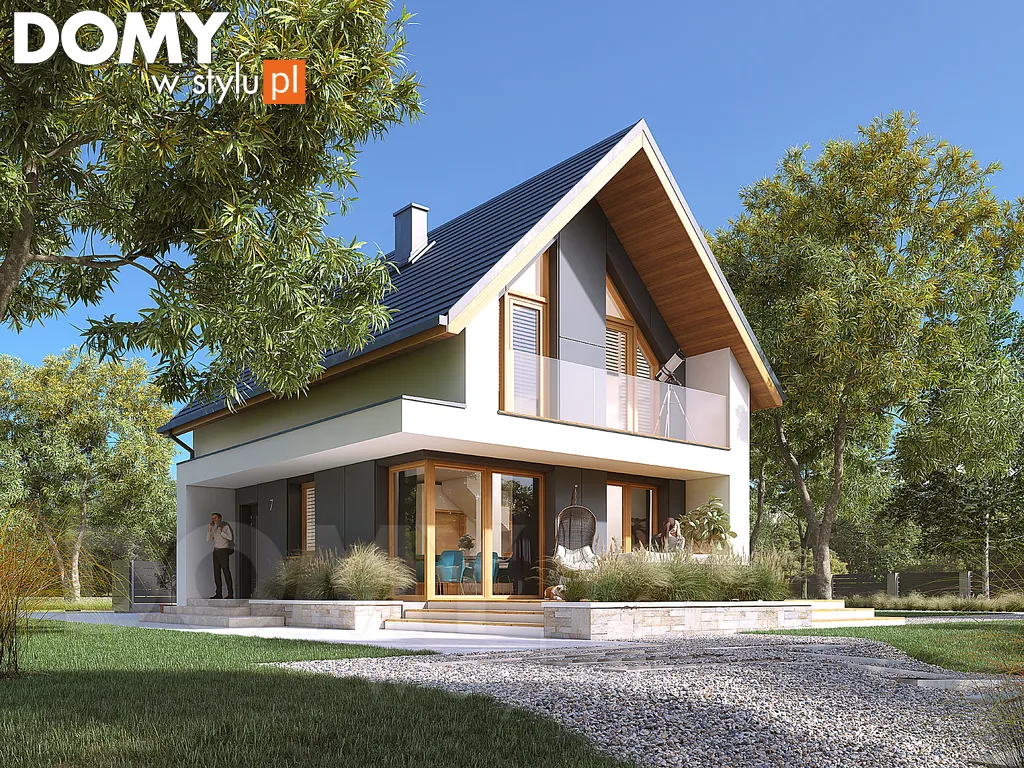 Nowoczesny projekt domu z poddaszem Kruszyna - wizualizacja frontowa