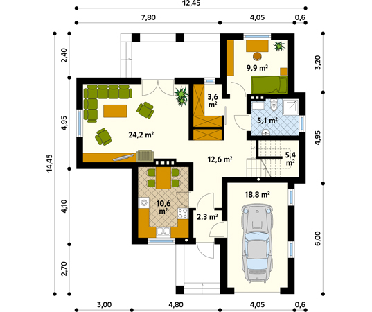 Projekt domu Kurant - rzut parteru